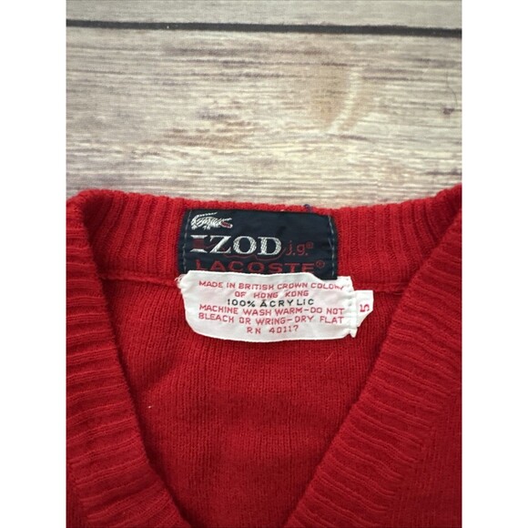 VINTAGE Lacoste Sweater kids 5 Red Izod 70s 80s Cardigan Crocodile USA Stripe - Picture 4 of 7